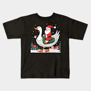 Funny Goose Christmas Tree Light Pajama Goose Xmas Kids T-Shirt